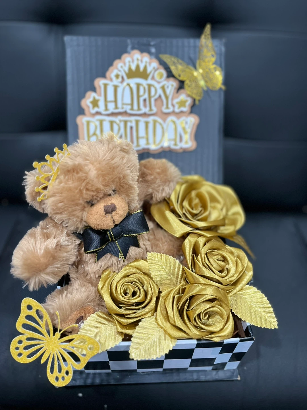 Decorative Gift Box with Plush Toy and Flowers
