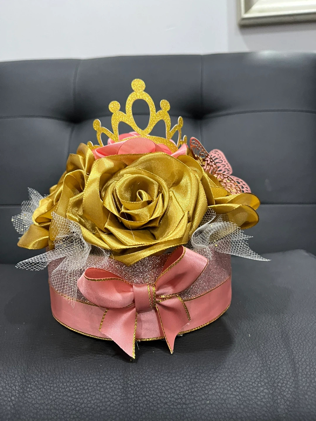 Artificial Flower Arrangement with Crown and Butterfly