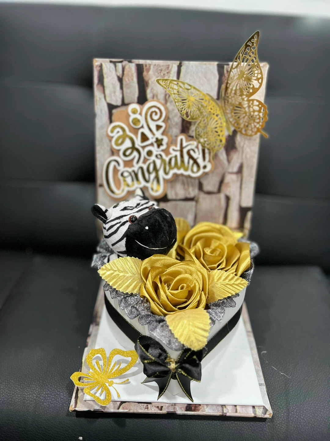 Birthday & Congrats Gift Box with Plush Animal and Flowers - photo 2