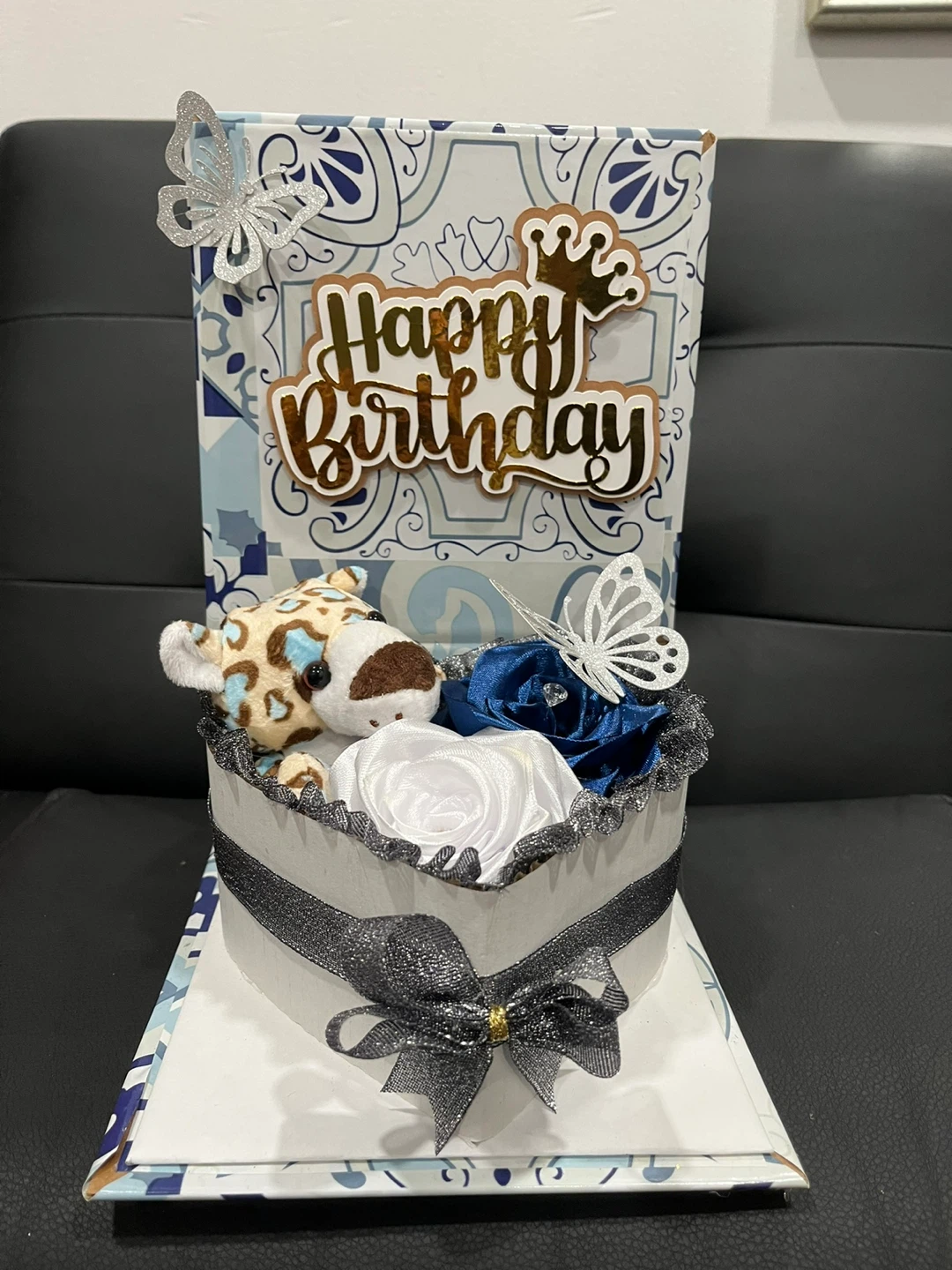 Birthday & Congrats Gift Box with Plush Animal and Flowers