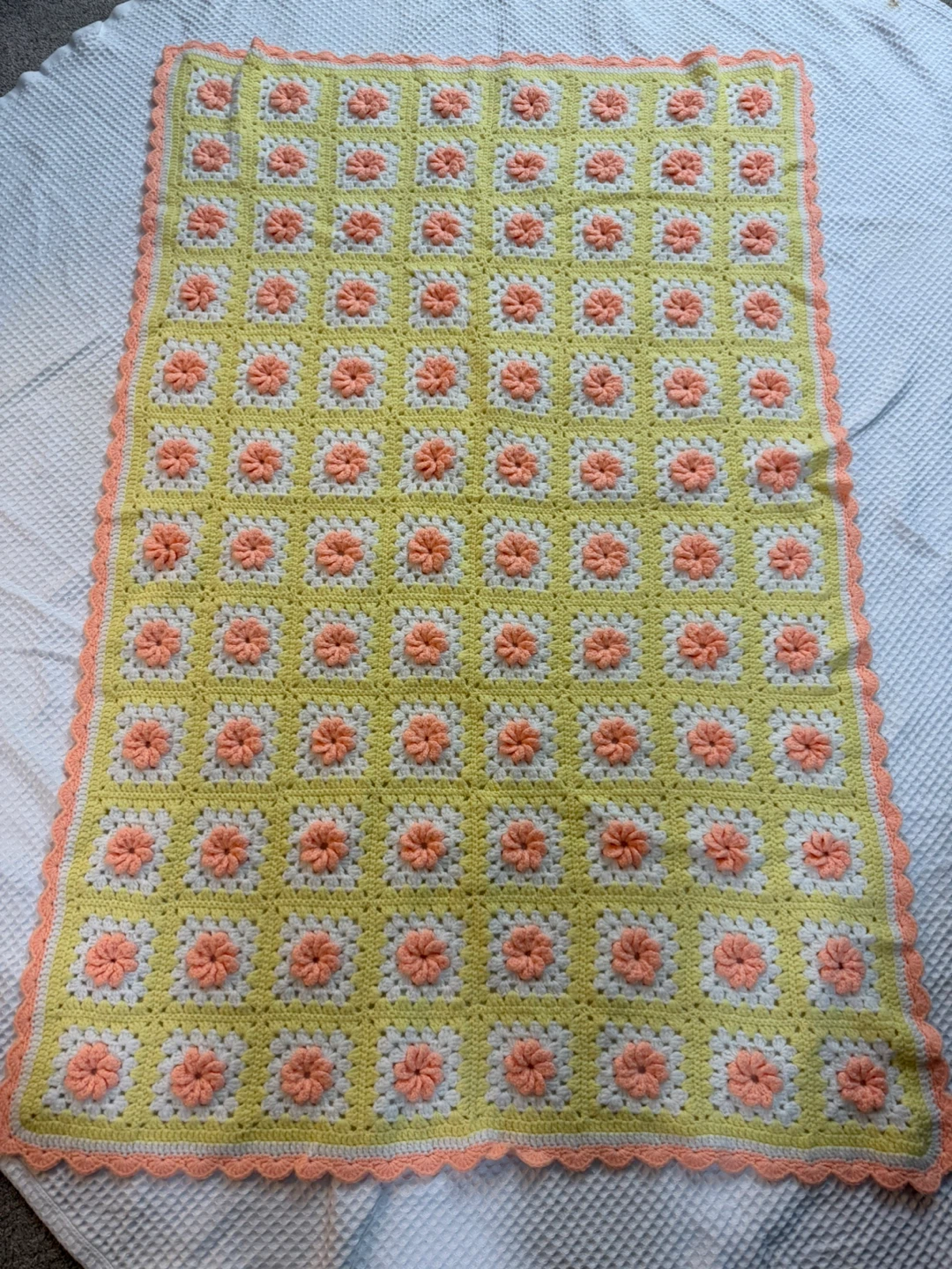 Handmade Crocheted Blanket with Flowers