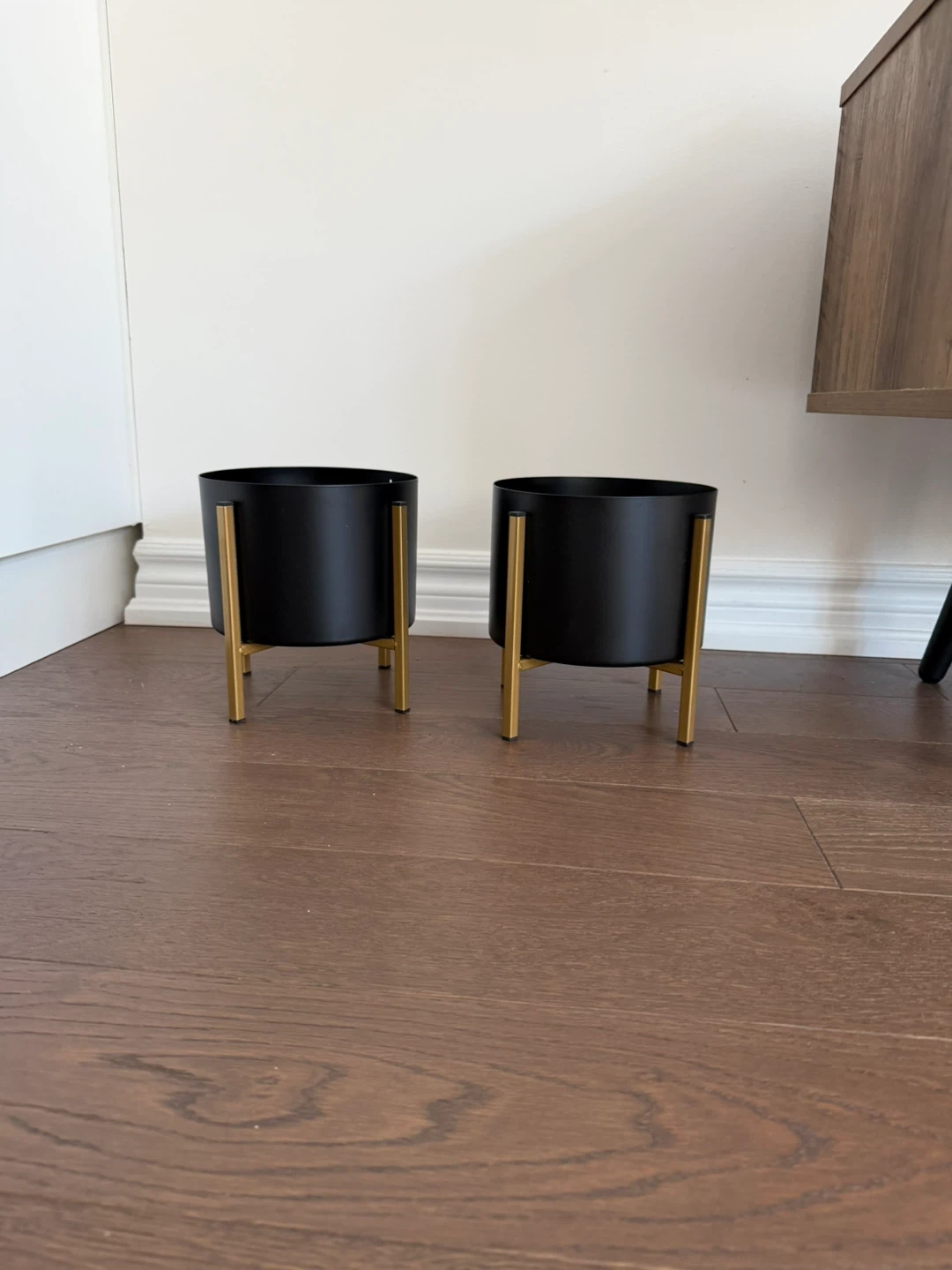 Set of 2 Black Metal Planters with Gold Stands
