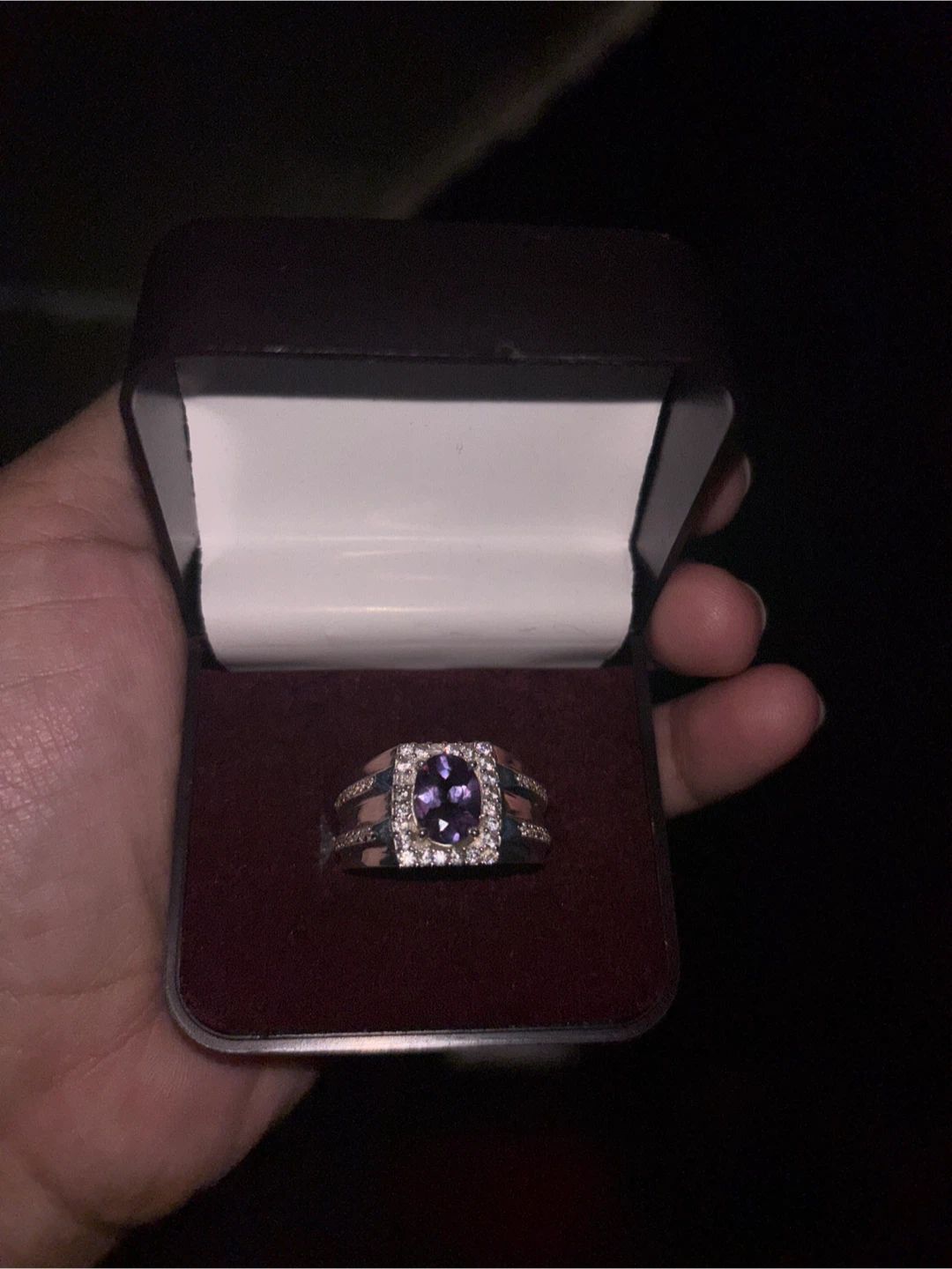 Men's Amethyst and Diamond Ring in Silver Tone