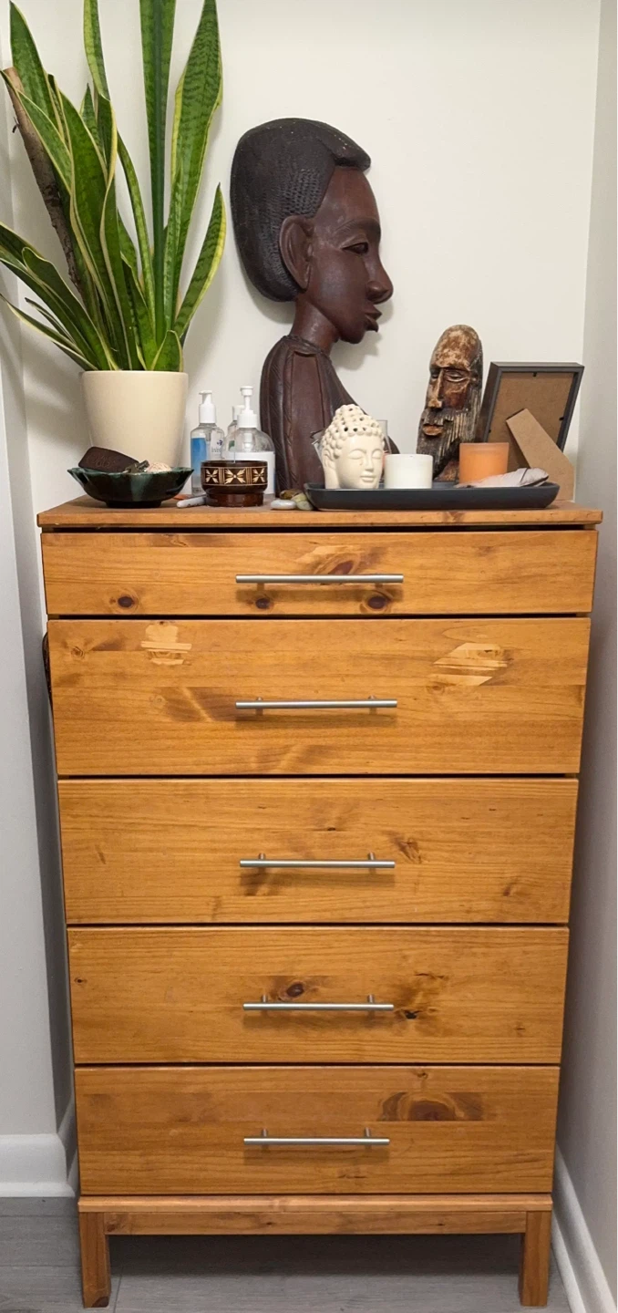 Walnut stained wooden dresser