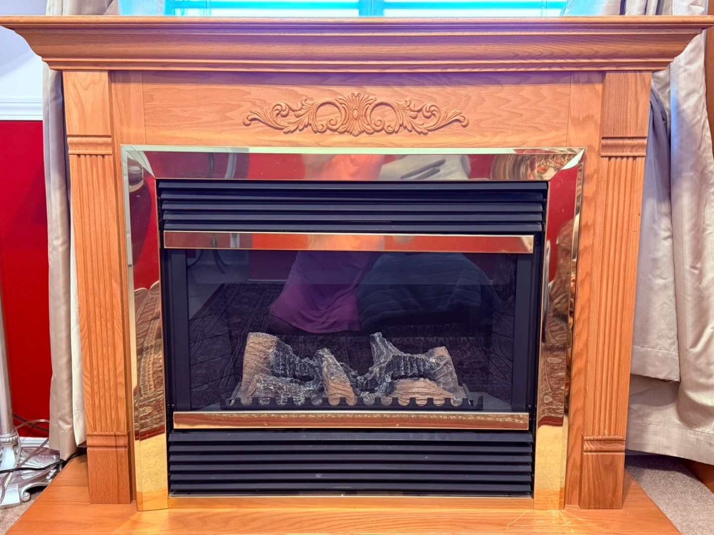 Oak Fireplace Mantle with Gas Insert