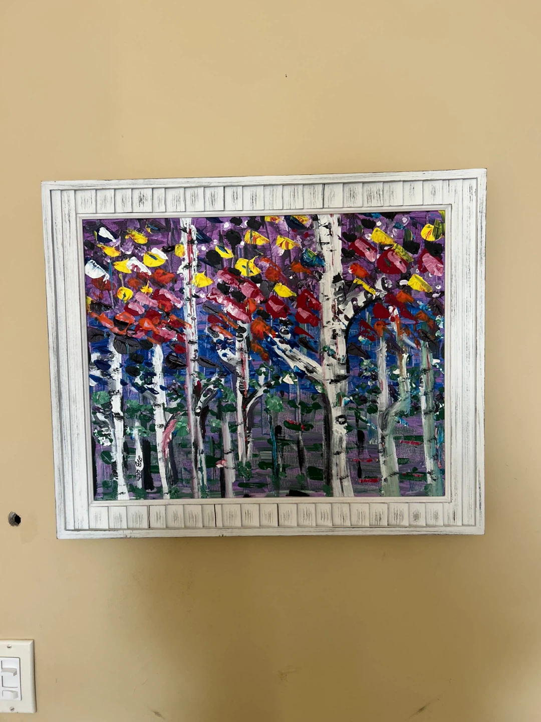 Framed Birch Tree Forest Painting