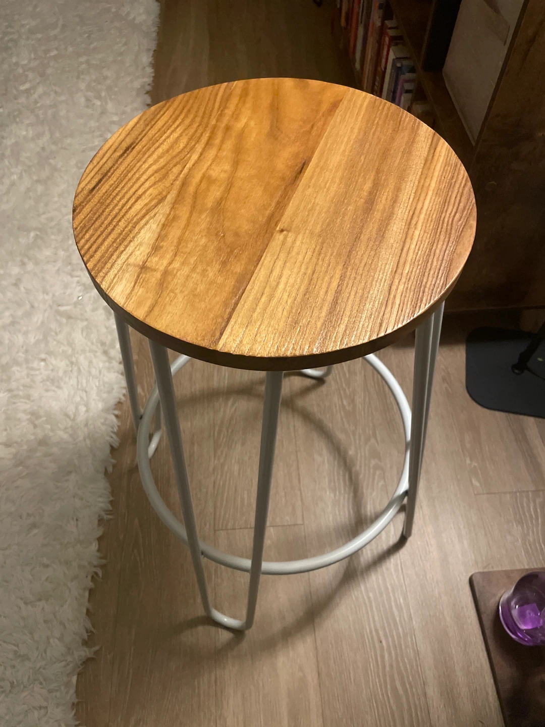 Bar Stools 3x $30- Wood Seat, White Metal Legs