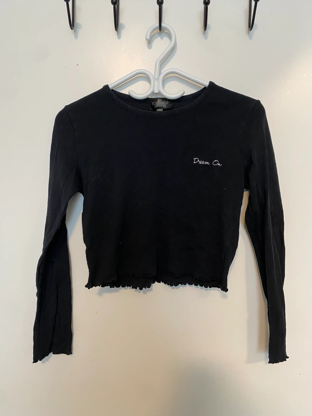 Topshop Petite Black Long Sleeve Crop Top "Dream On"