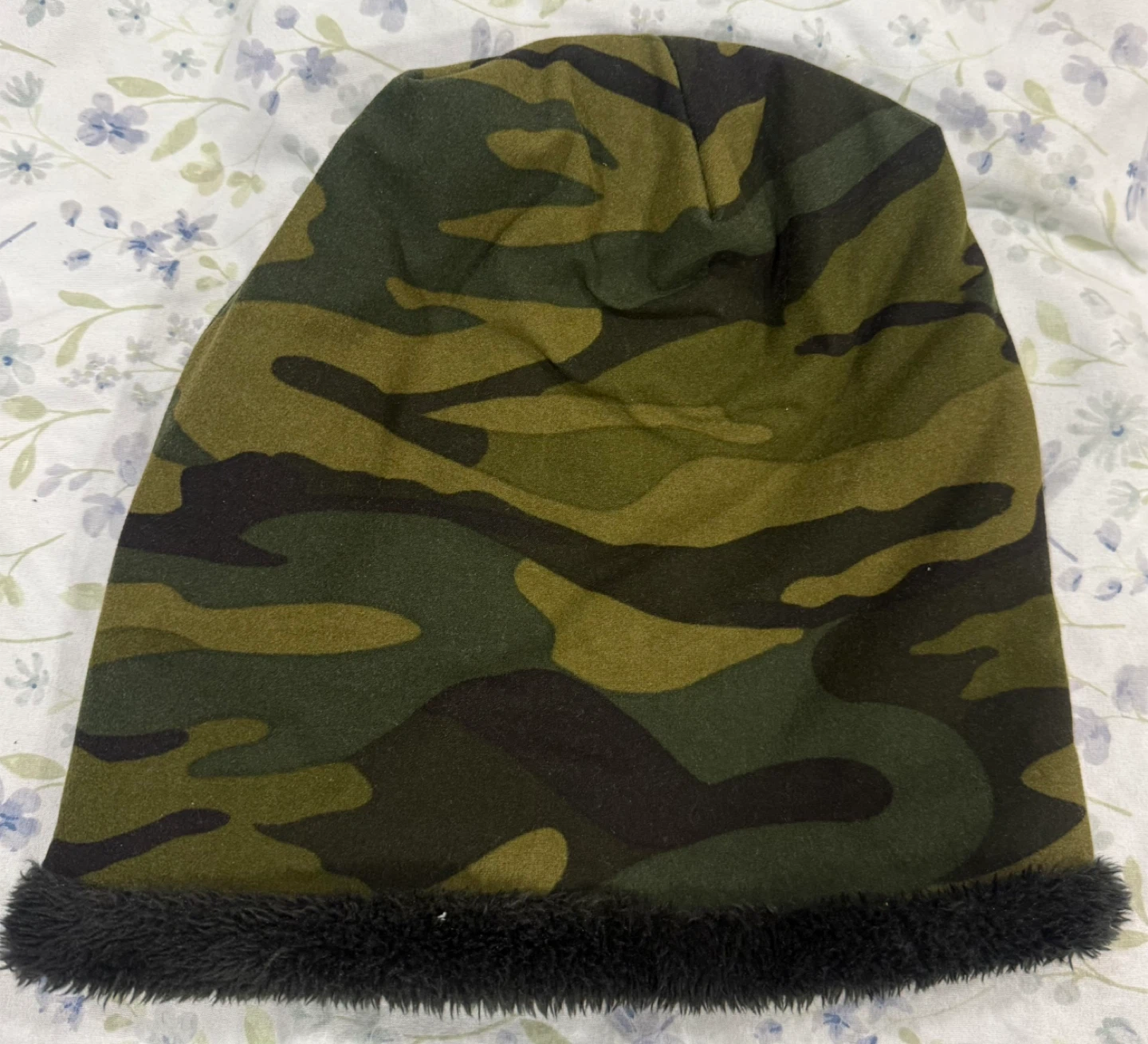 Camo Beanie with Faux Fur Trim