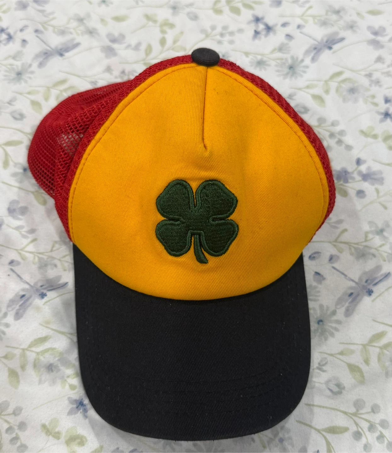 Trucker Hat - Yellow, Red, Black with Clover