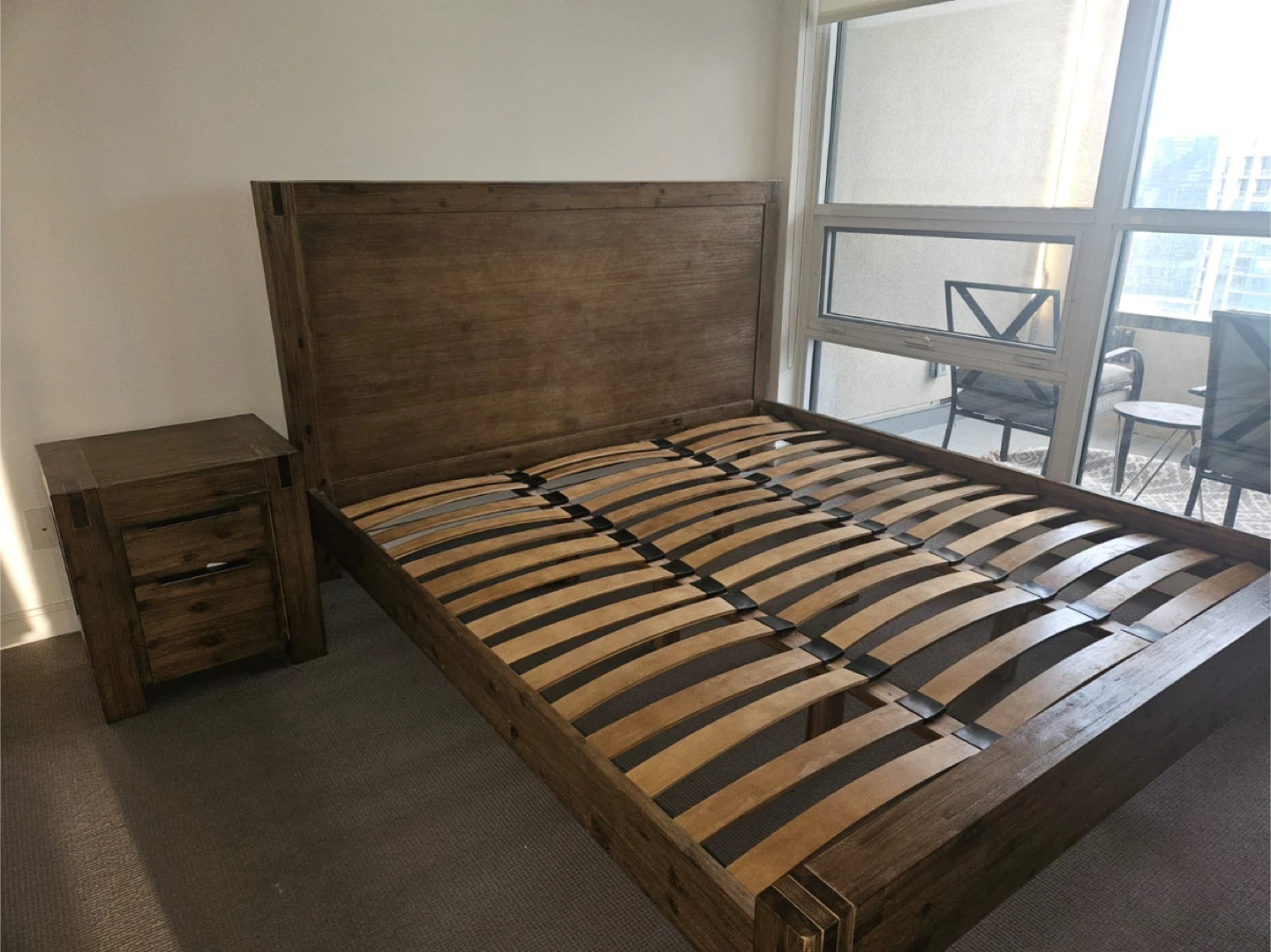 Structube Walnut King Bed Frame with Nightstand + Free Mattress