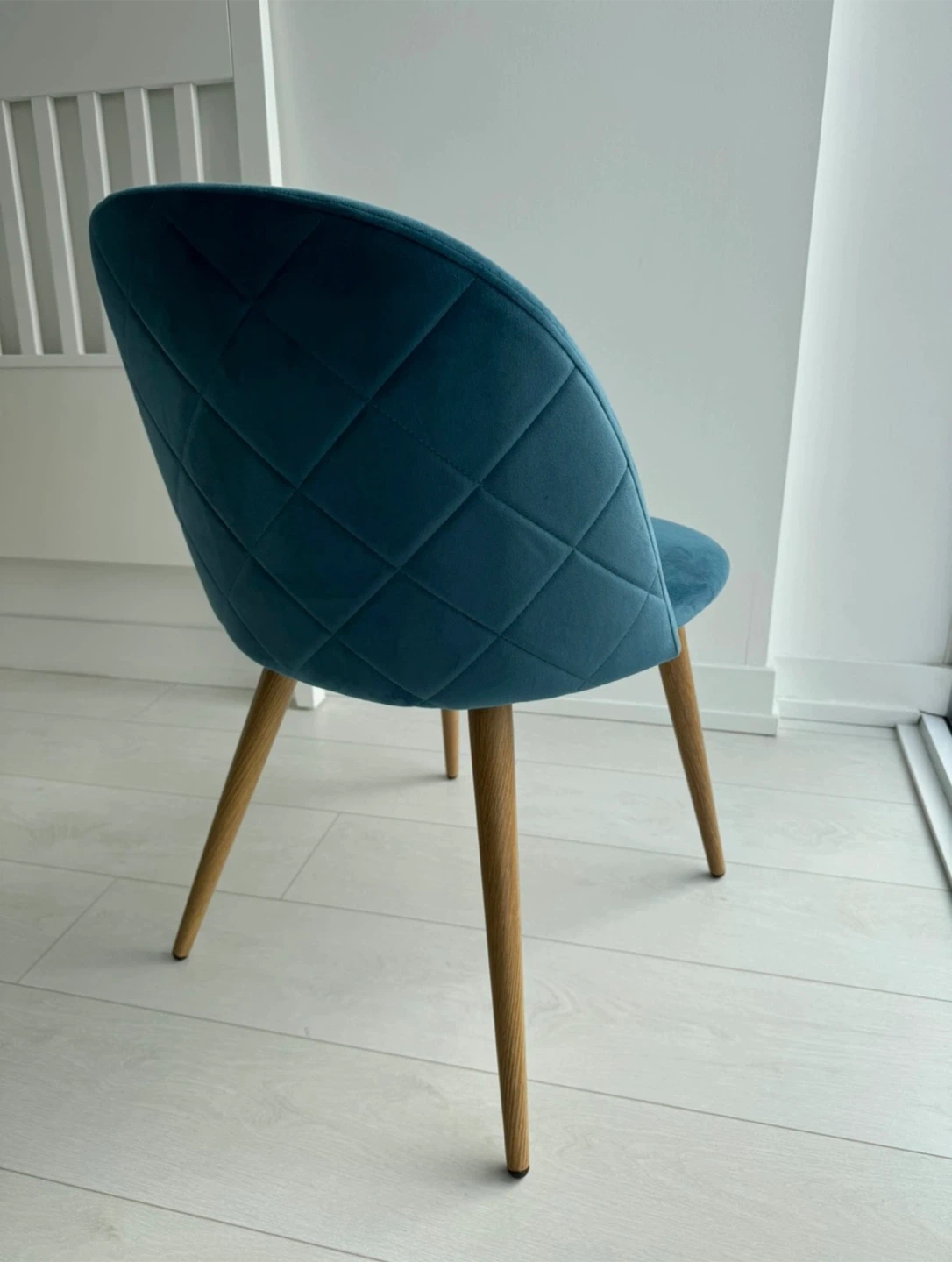 2 x Teal Velvet Dining Chair with Wooden Legs