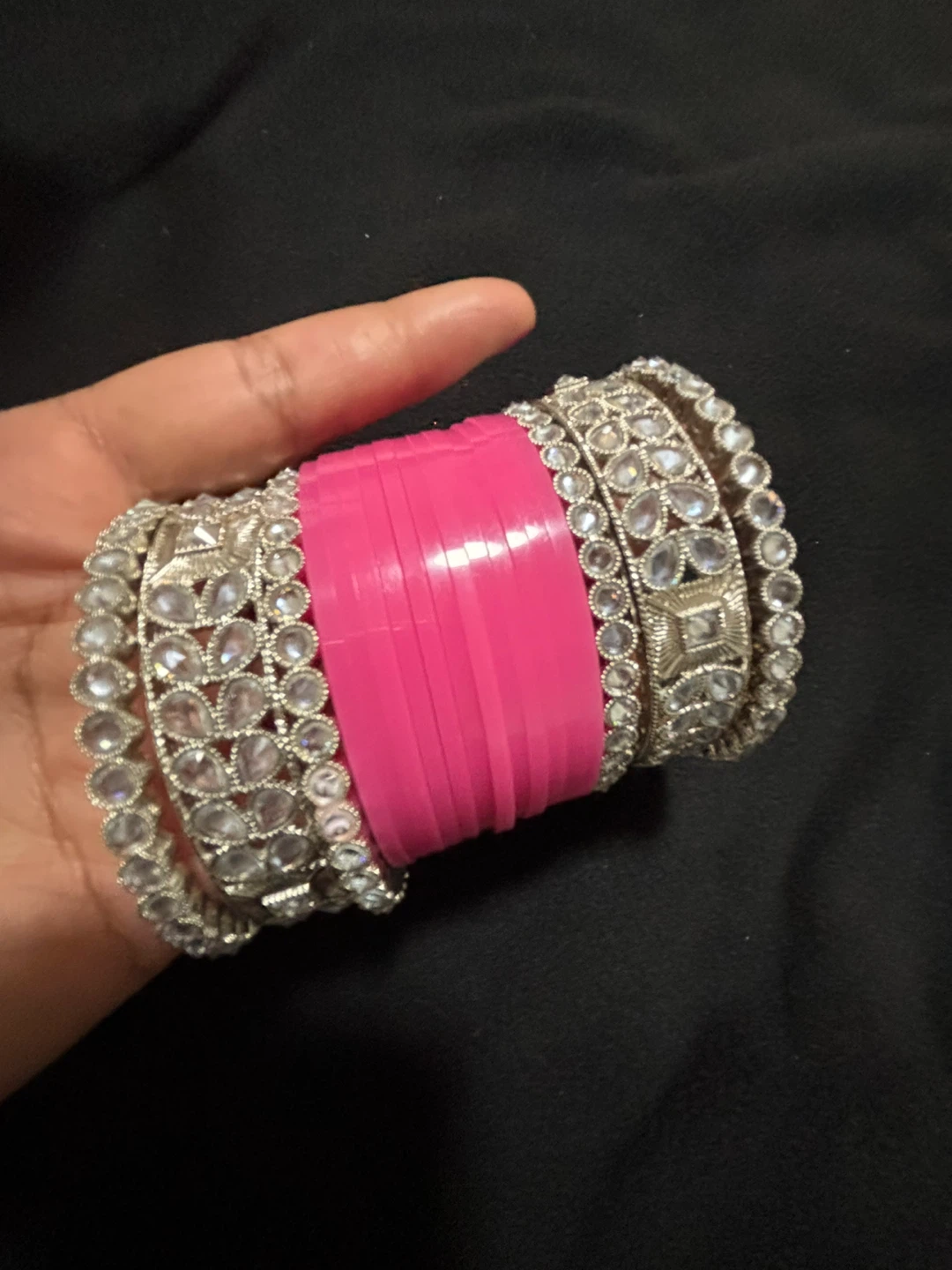 Pink and Silver Bridal Bangles Set