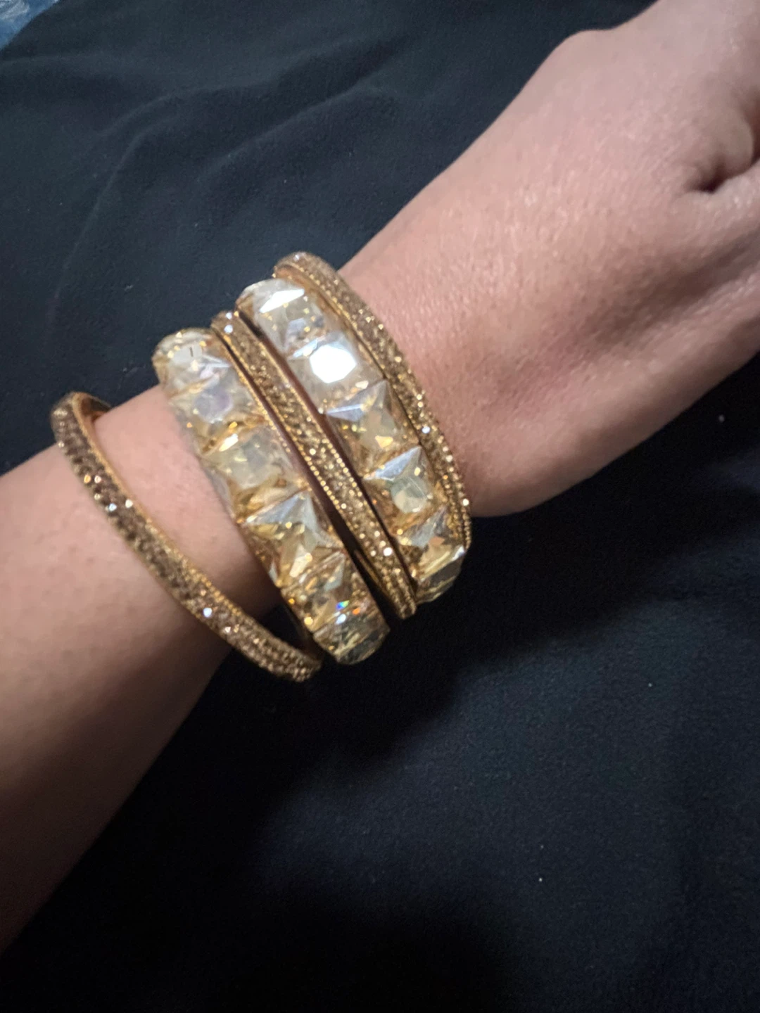 Gold Tone Rhinestone Bangles Set