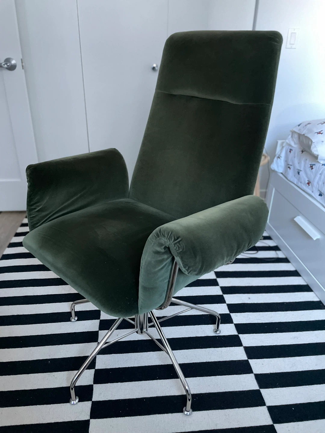 CB2 Olive Green Velvet Office Chair