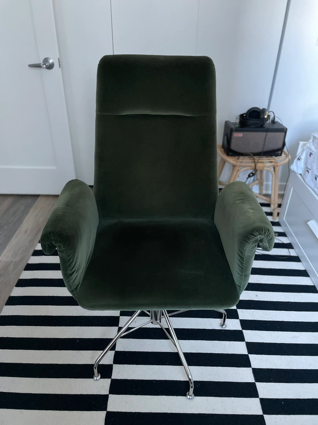 CB2 Olive Green Velvet Office Chair - photo 2