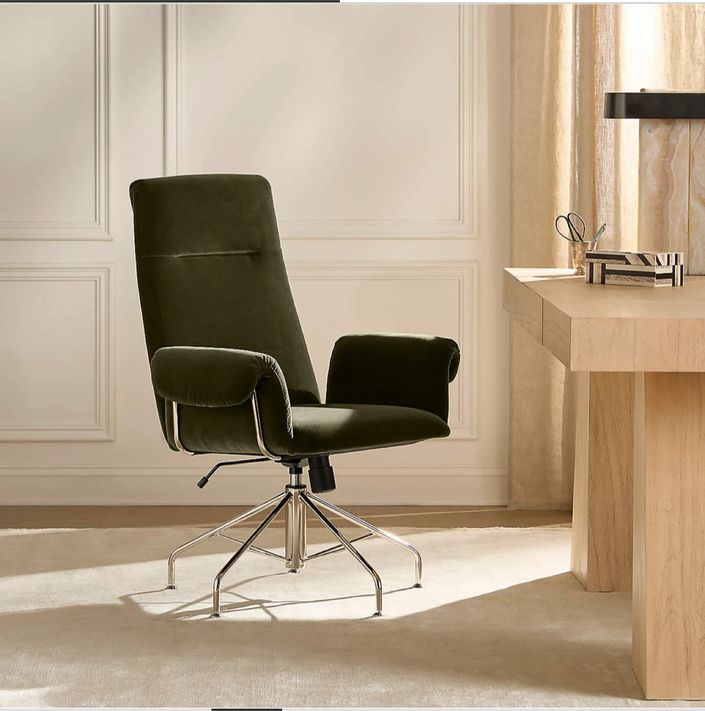 CB2 Olive Green Velvet Office Chair - photo 3