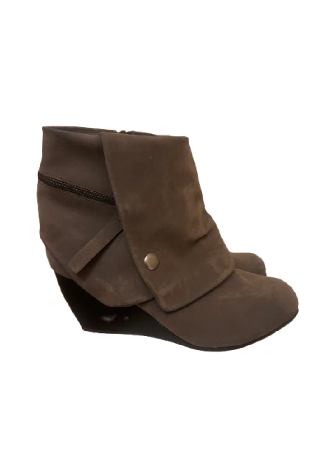 Gray Wedge Ankle Boots with Fold-over Detail