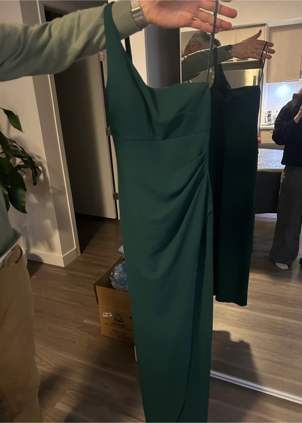 Windsor Emerald Green One-Shoulder Ruched Maxi Dress