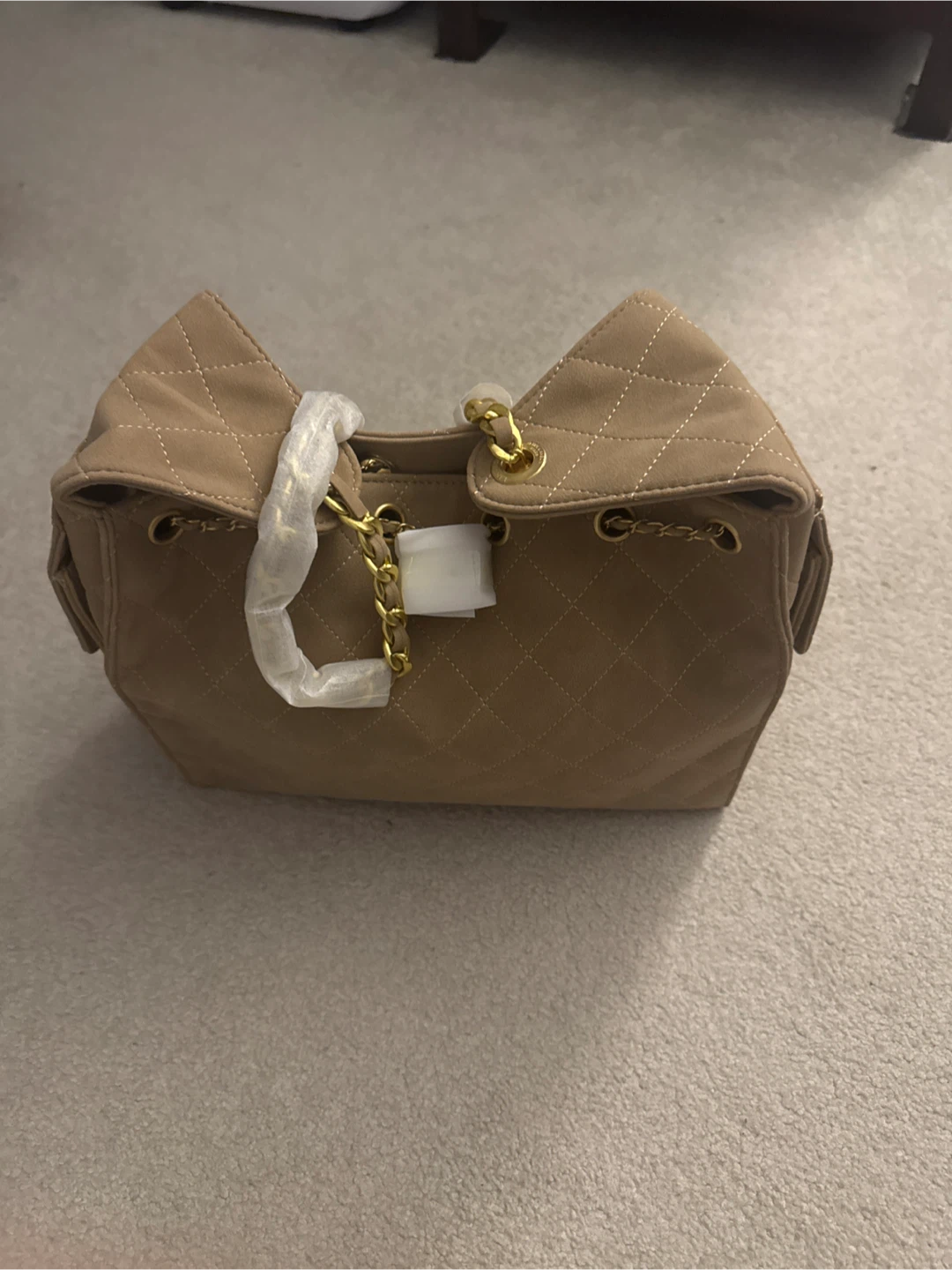 Quilted Bucket Bag with Gold Chain