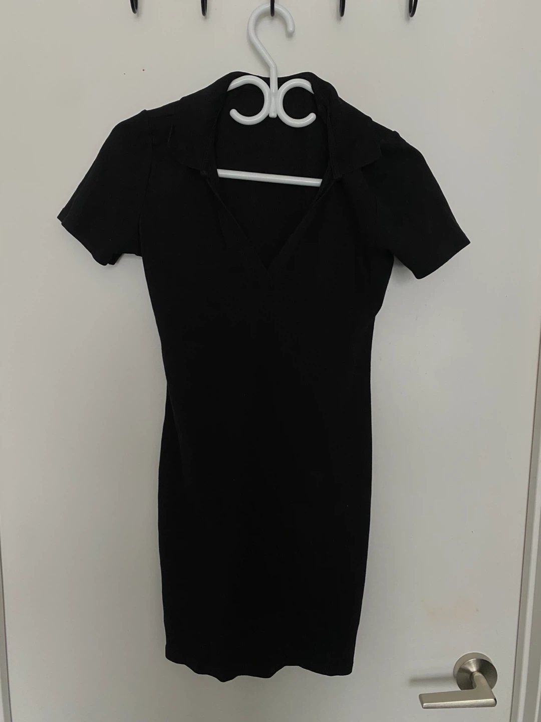 Zara Black Short Sleeve Collared Bodycon Dress - Sz L