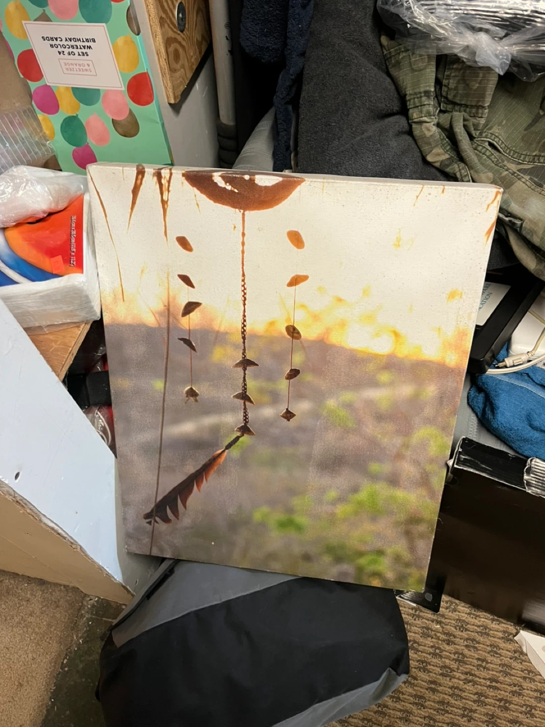 Canvas Wall Art with Feather and Sunset