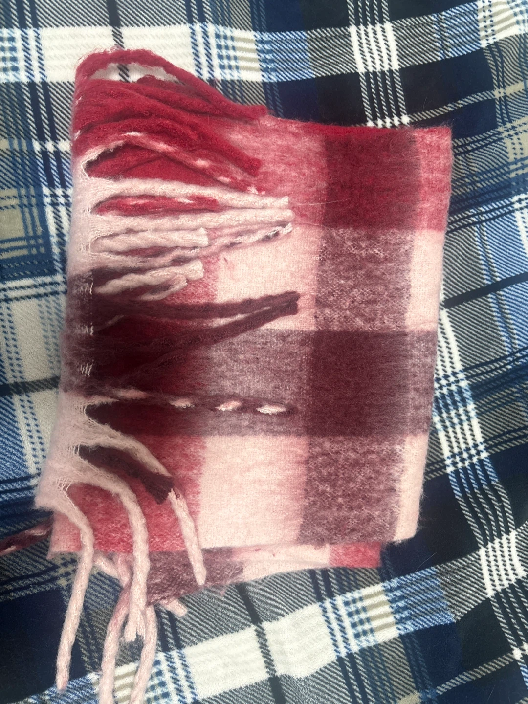 Plaid Fringe Scarf - Pink & Burgundy - photo 2
