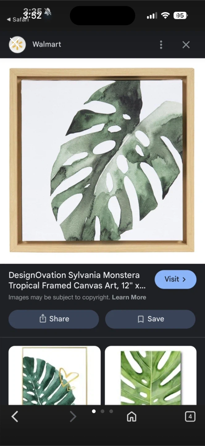 DesignOvation Sylvania Monstera Tropical Framed Canvas Art