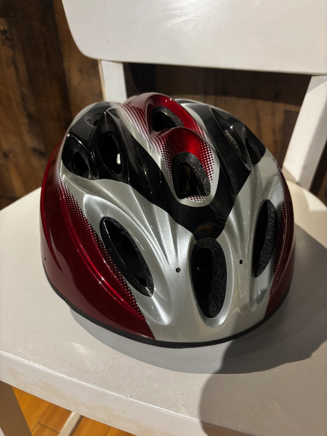 Adult Bike Helmet - Red, Silver, Black