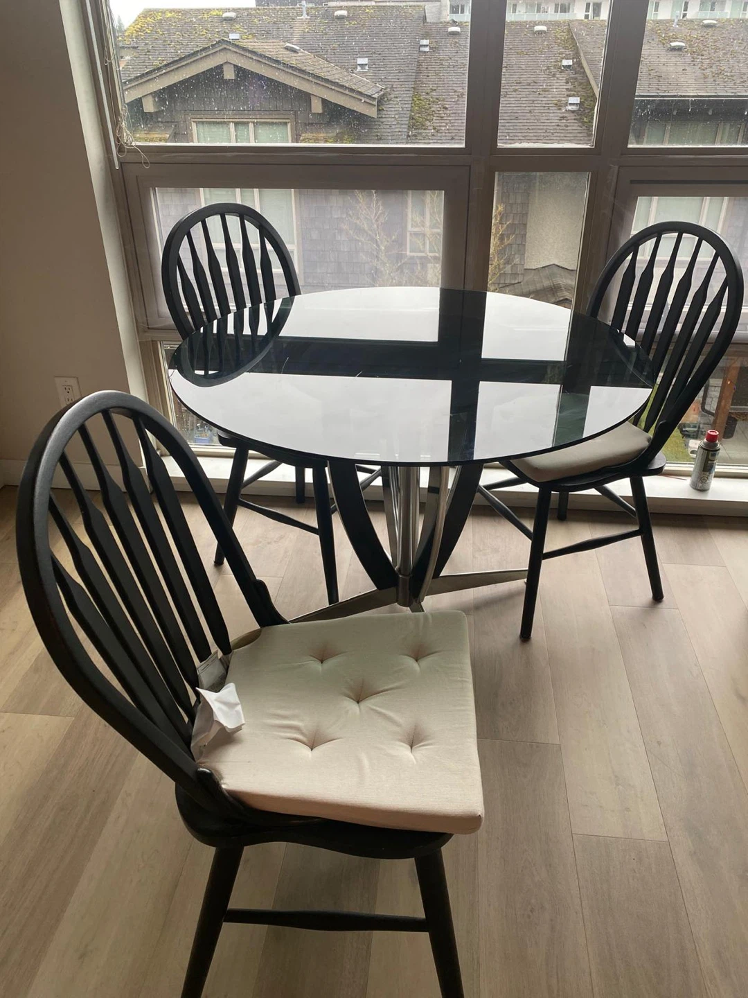 Round Glass Dining Table with 3 Chairs - photo 2