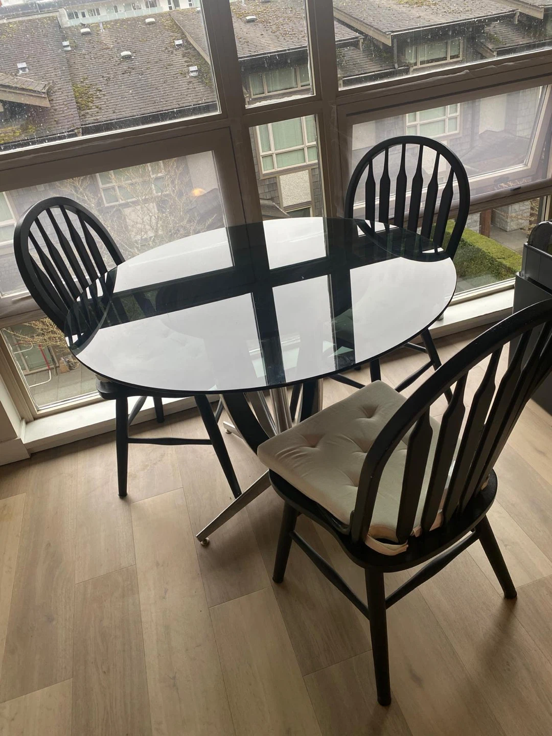 Round Glass Dining Table with 3 Chairs - photo 3