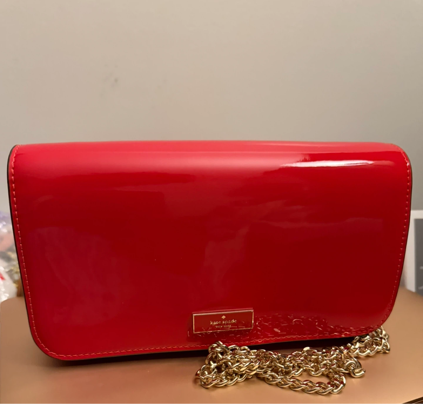 Kate Spade Red Patent Leather Chain Wallet