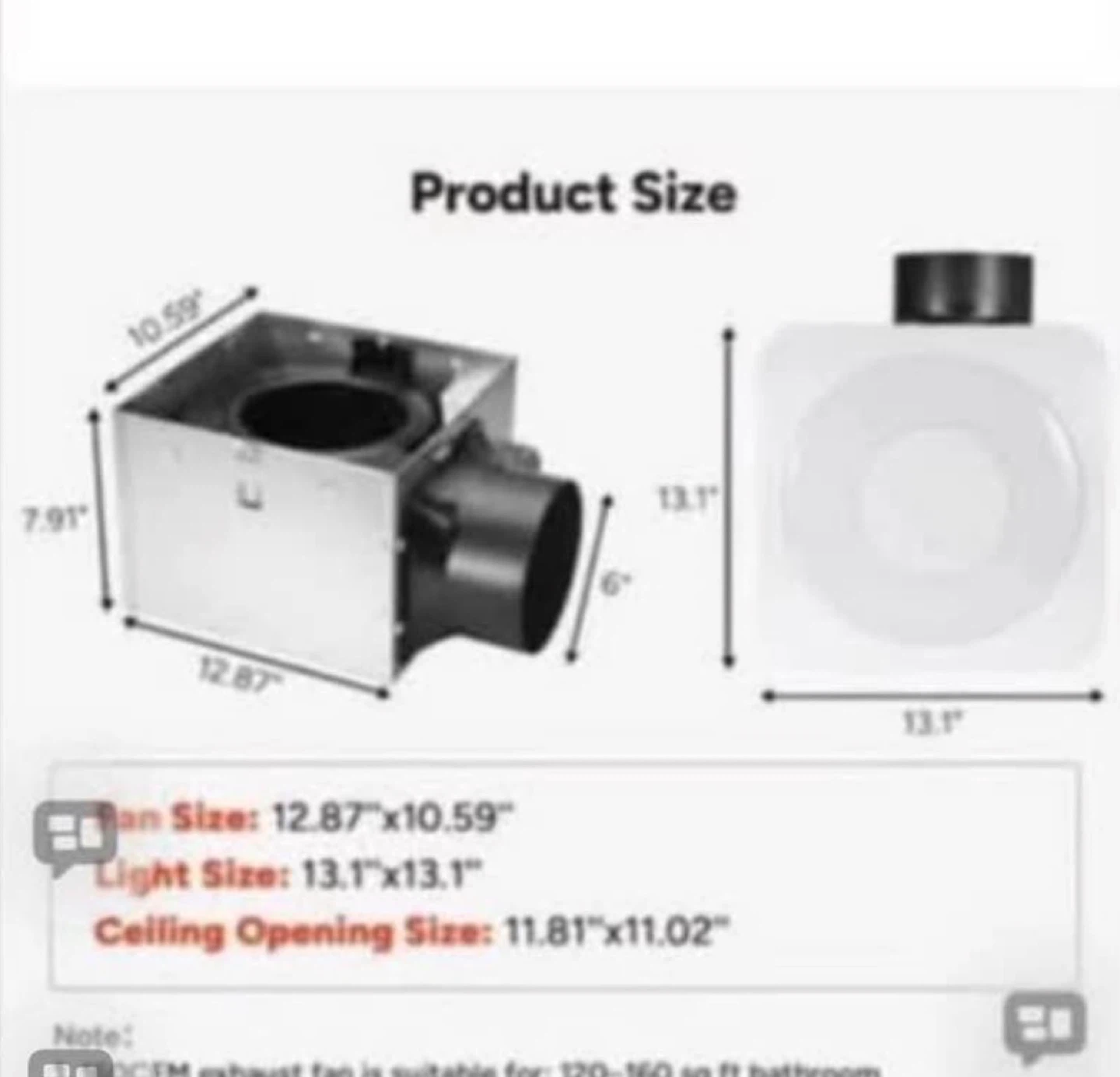 Exhaust Fan with Light 160CFM - photo 4