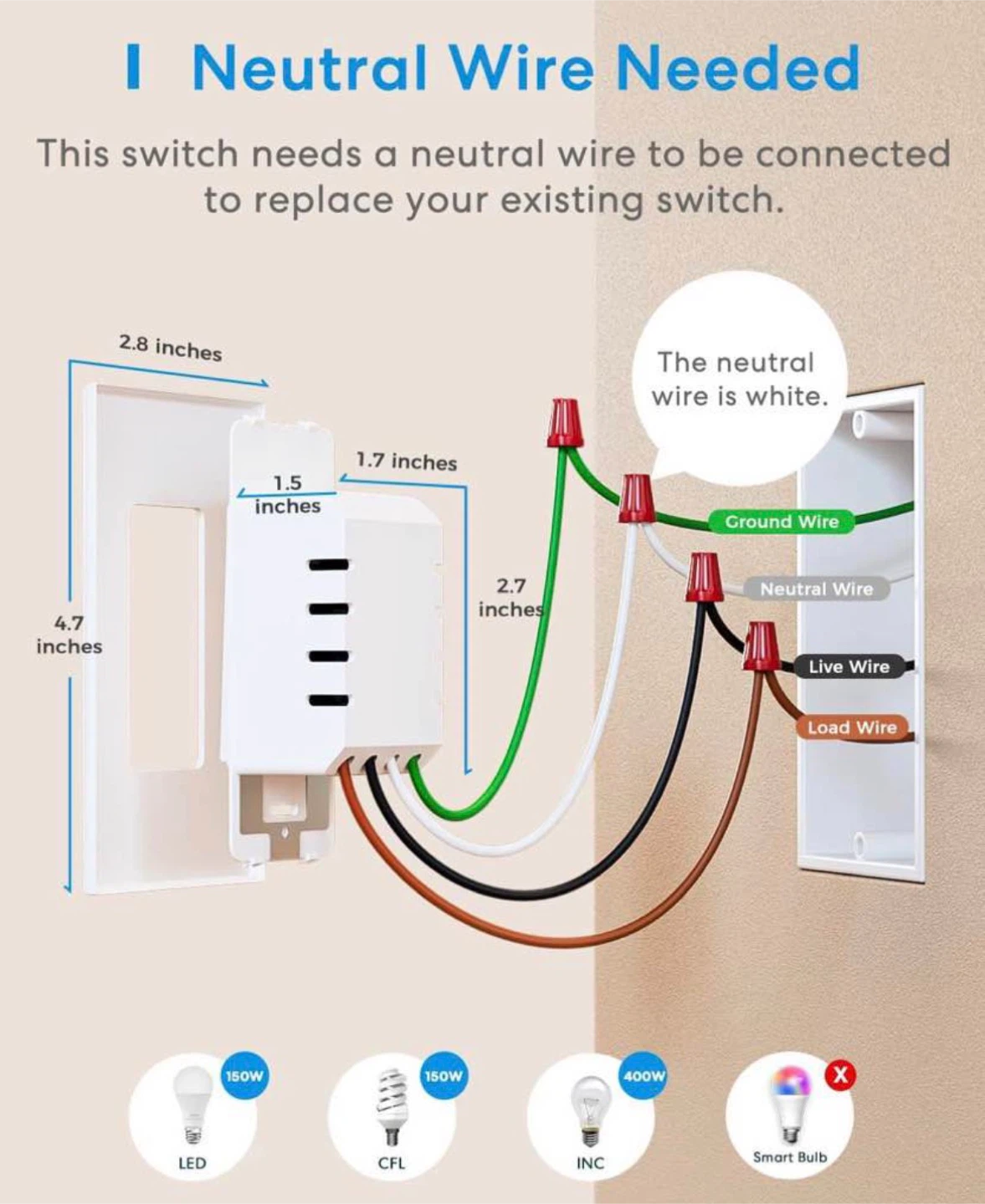 Meross Smart Wi-Fi 3 Way Dimmer Switch Kit MSS570 - photo 2