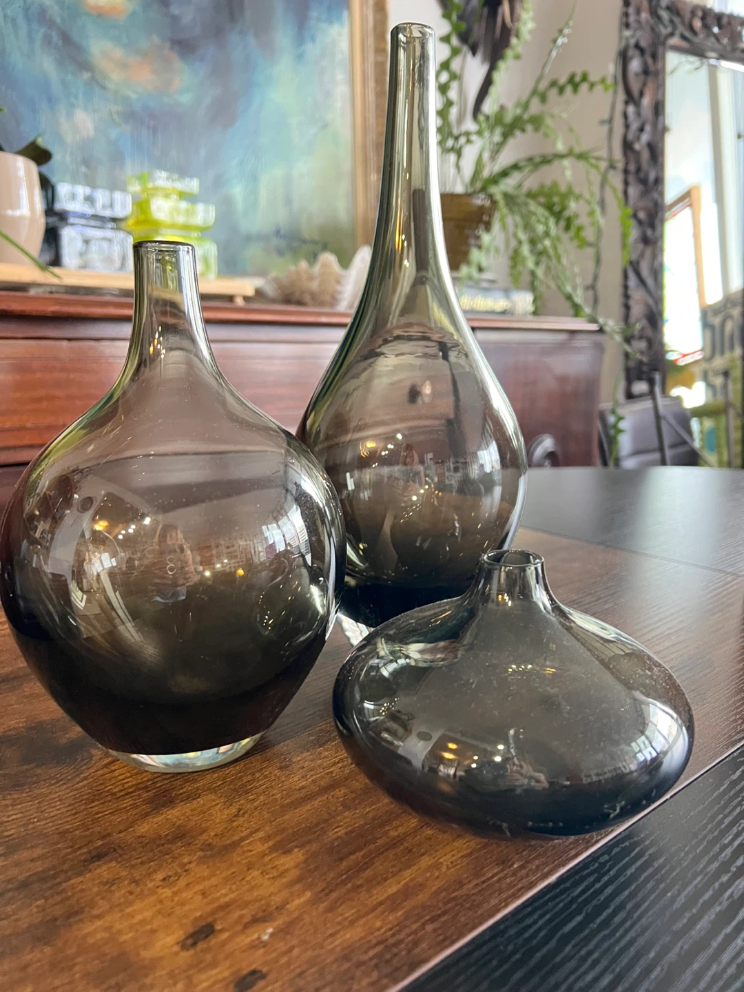 Set of 3 Smoke Glass Vases