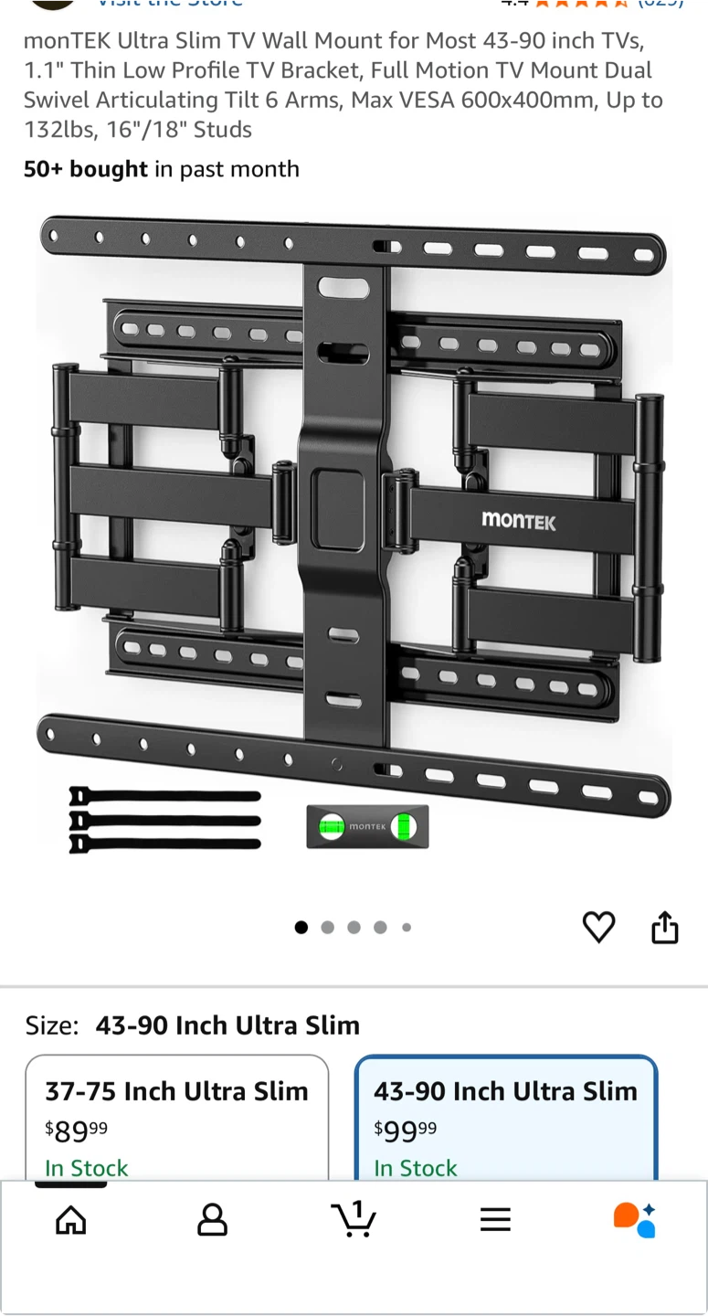 montek Full-Motion TV Wall Mount for 43"-90" TVs