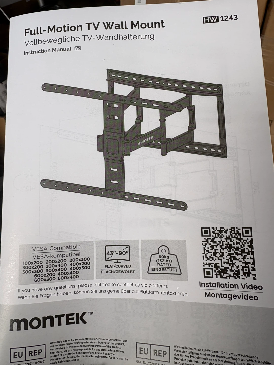montek Full-Motion TV Wall Mount for 43"-90" TVs - photo 2