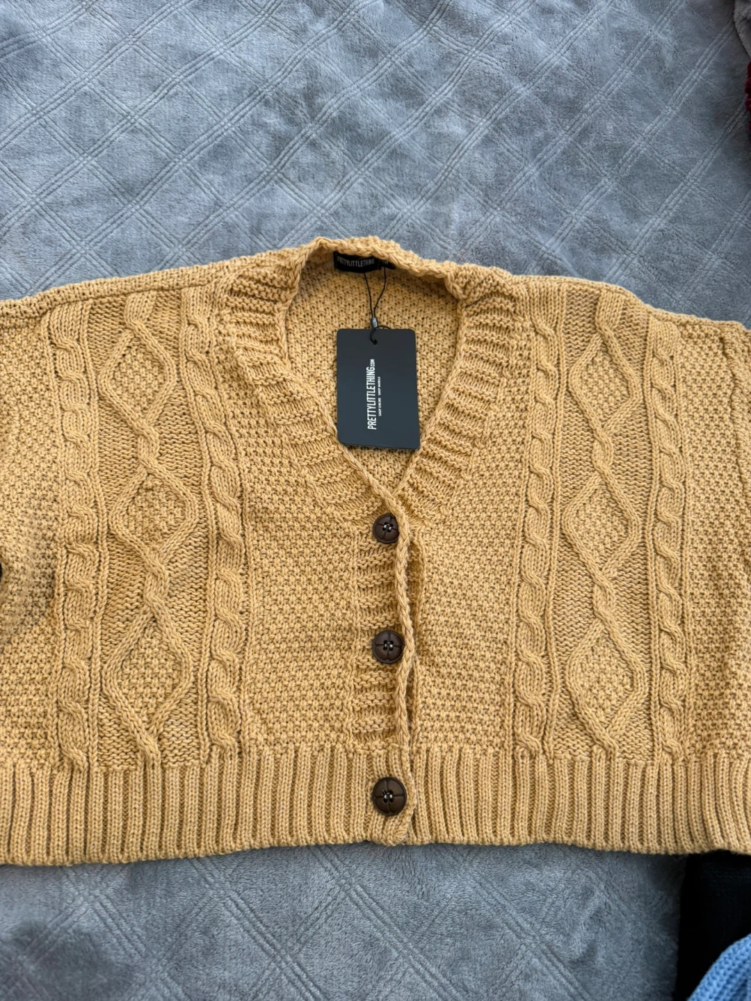 Yellow Mustard Cable Knit Cropped Cardigan - photo 3