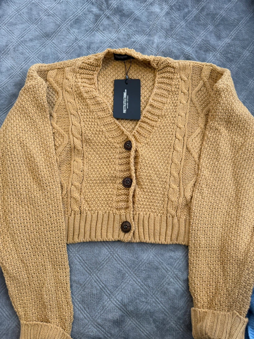 Yellow Mustard Cable Knit Cropped Cardigan