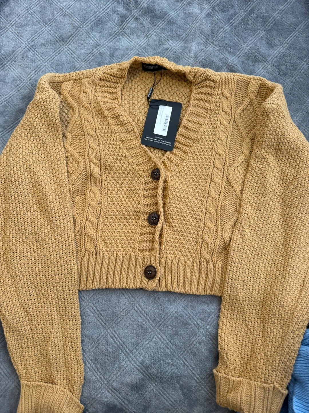 Yellow Mustard Cable Knit Cropped Cardigan - photo 2