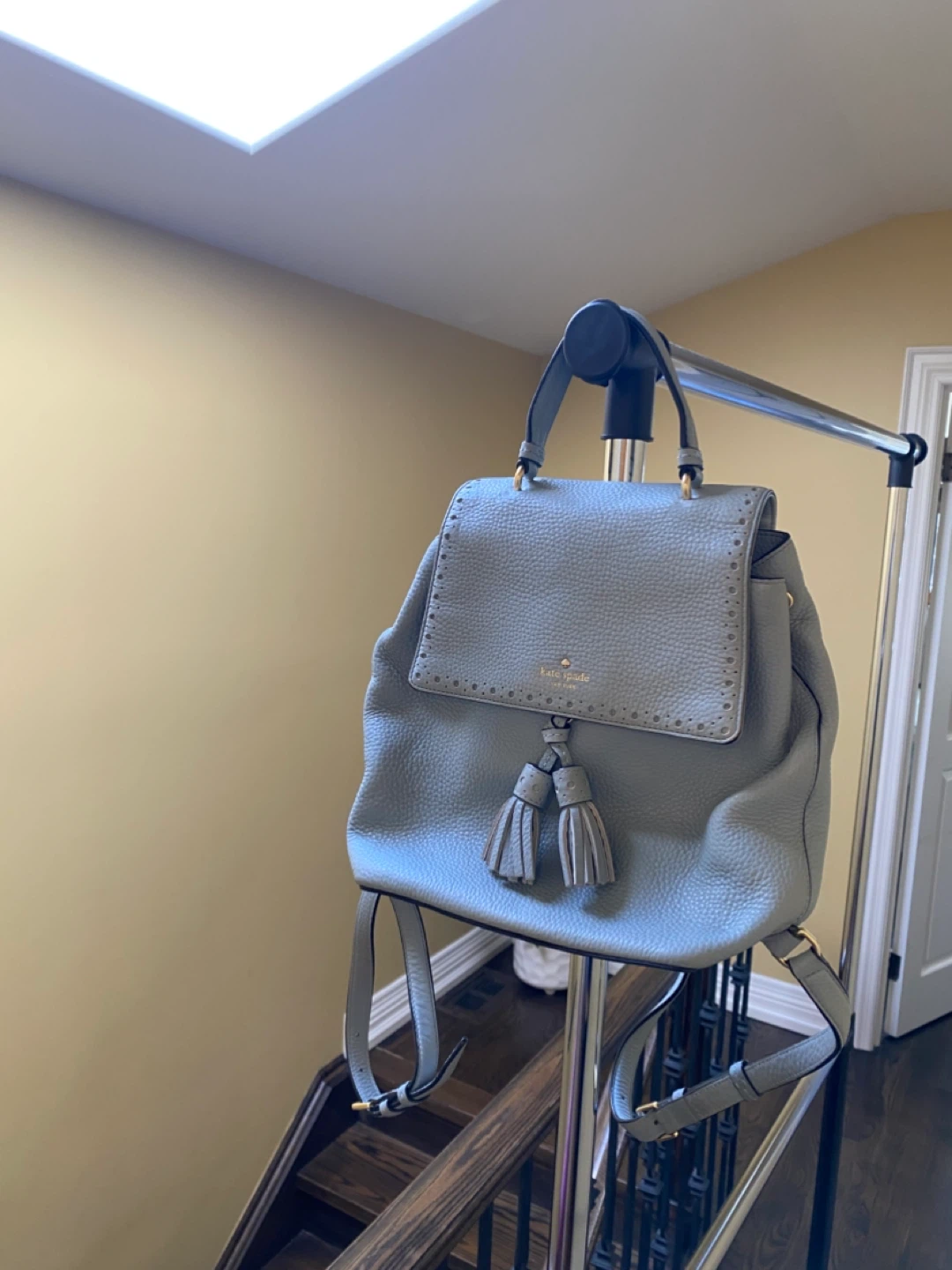 Kate Spade Grey Leather Backpack with Tassels