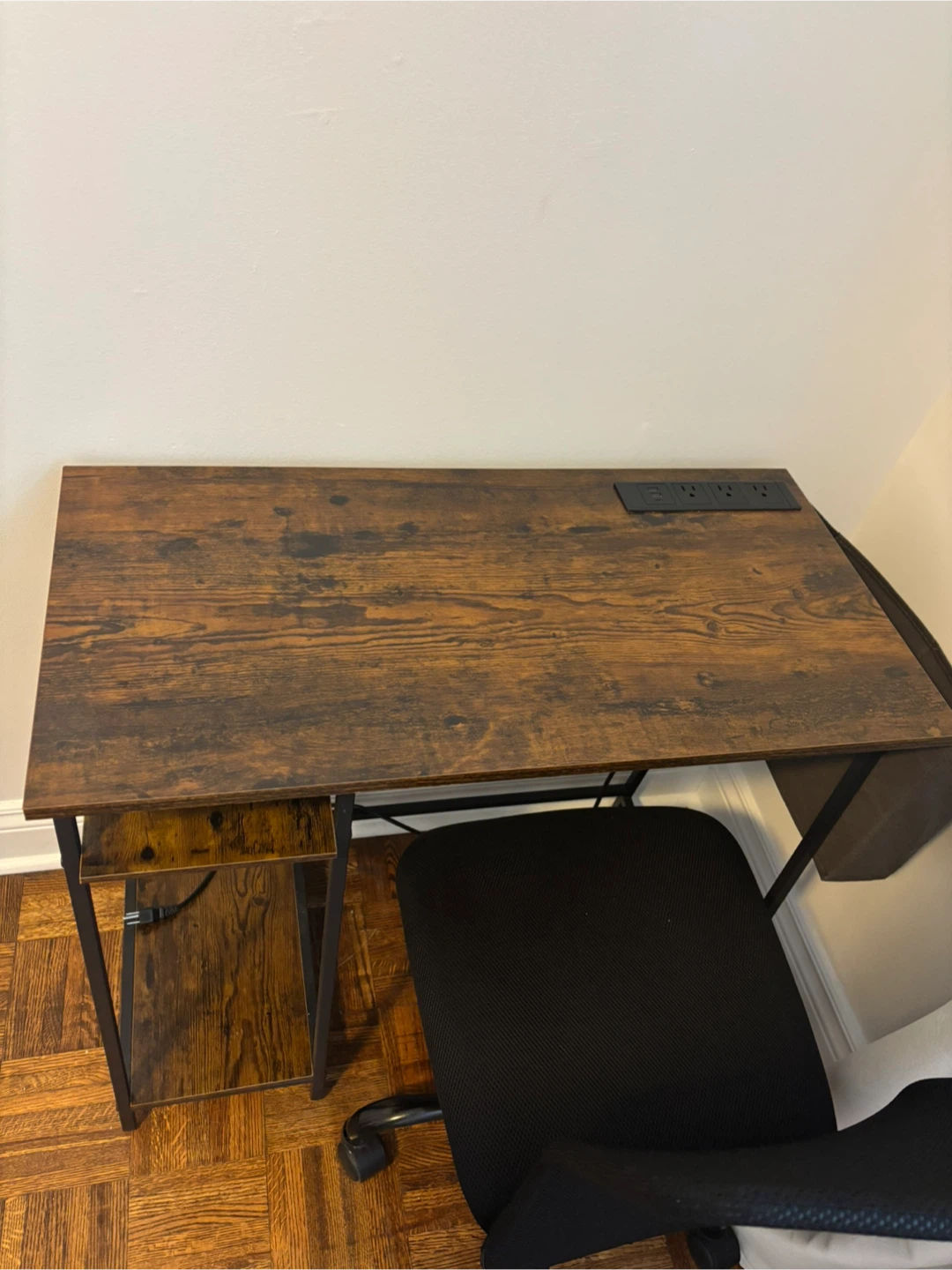 Rustic Wood Grain Desk with Built-in Power Outlet - photo 2