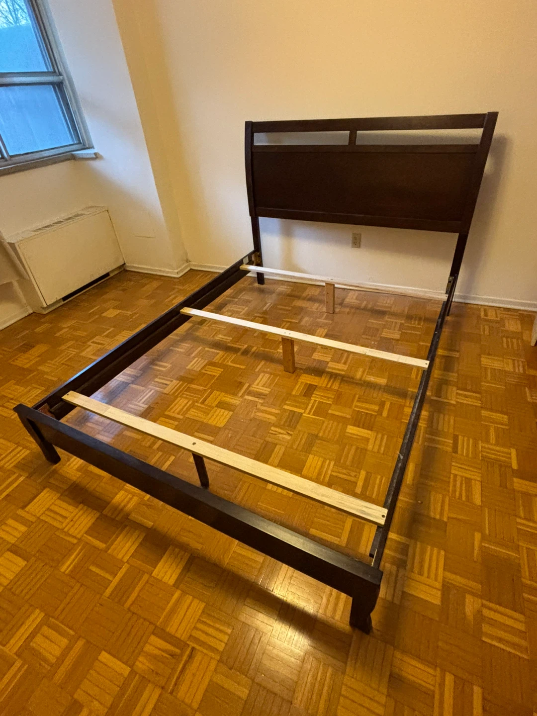 Queen bed frame in dark espresso wood
