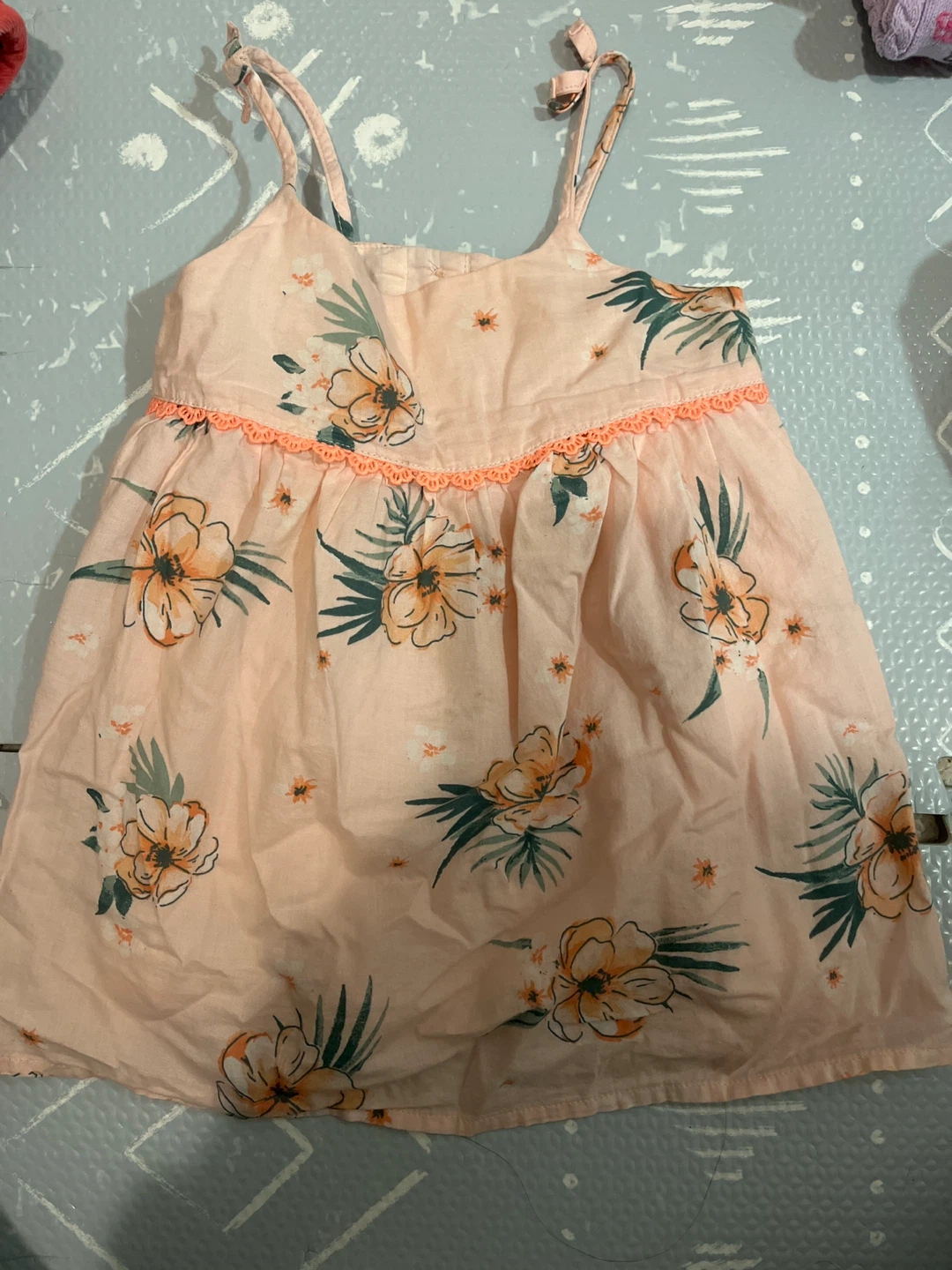 Girls' Peach Floral Spaghetti Strap Dress