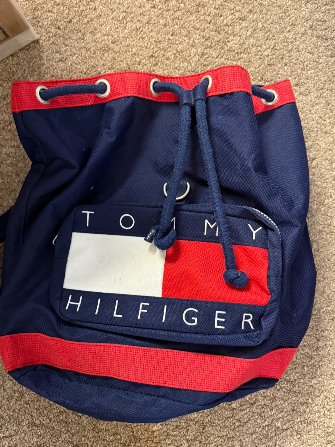 Tommy Hilfiger Navy Blue & Red Drawstring Backpack