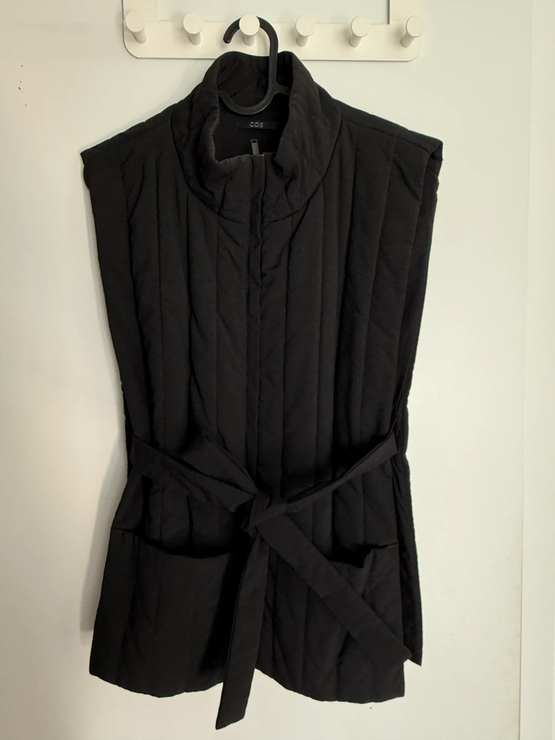 COS Black Quilted Sleeveless Vest with Belt