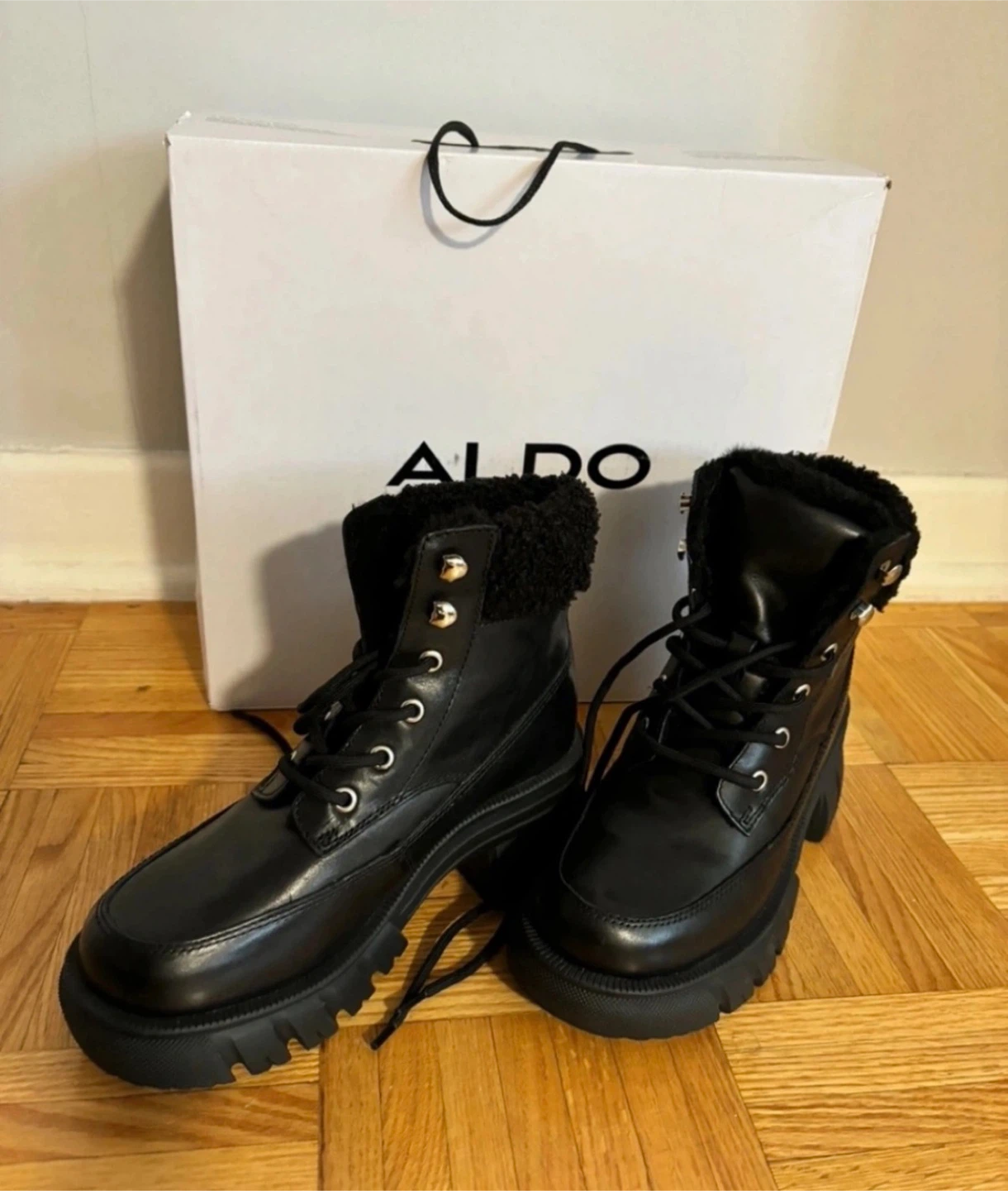 ALDO Black Faux Fur Lined Lace-Up Boots