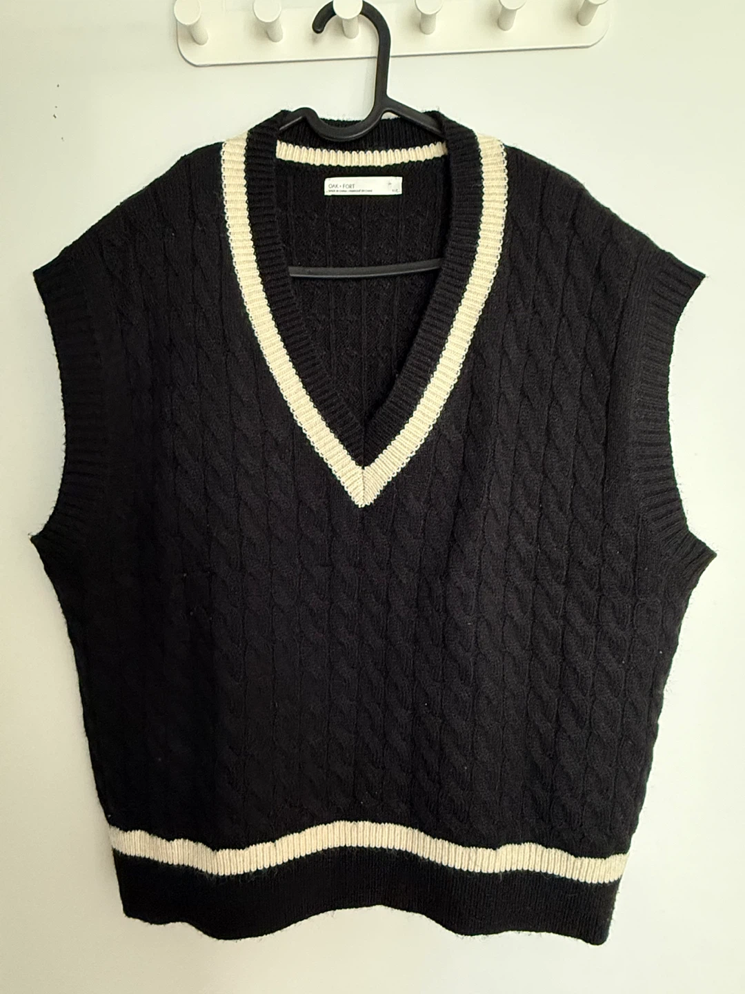 Oak + Fort Black Cable Knit Vest