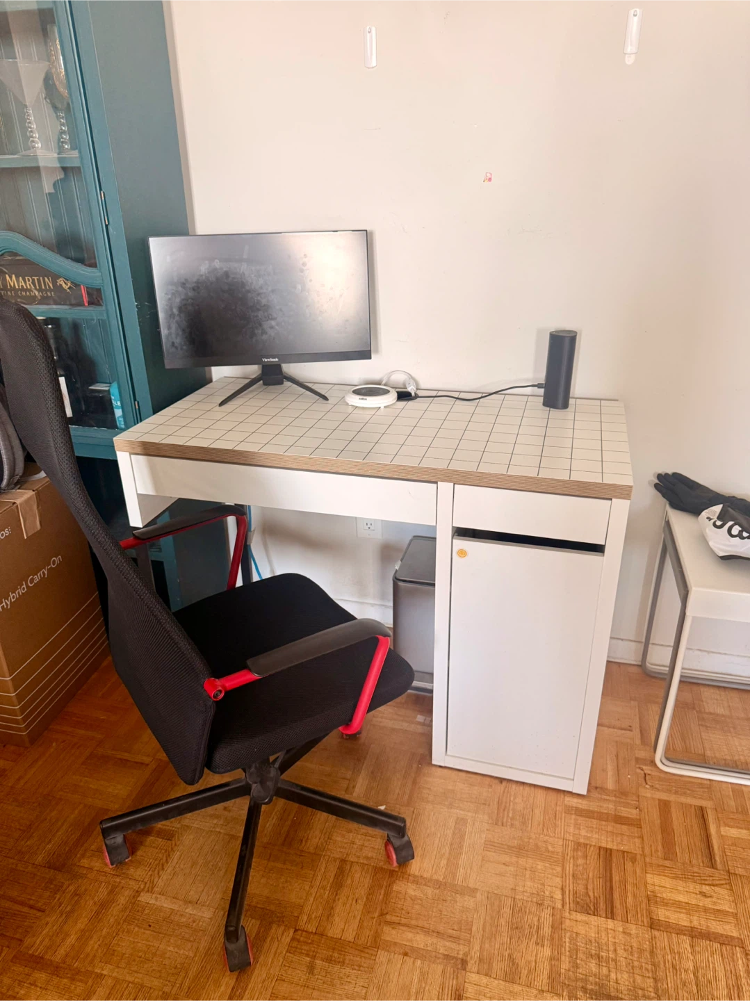 IKEA Micke White Desk with Grid Pattern and Storage Unit - photo 4