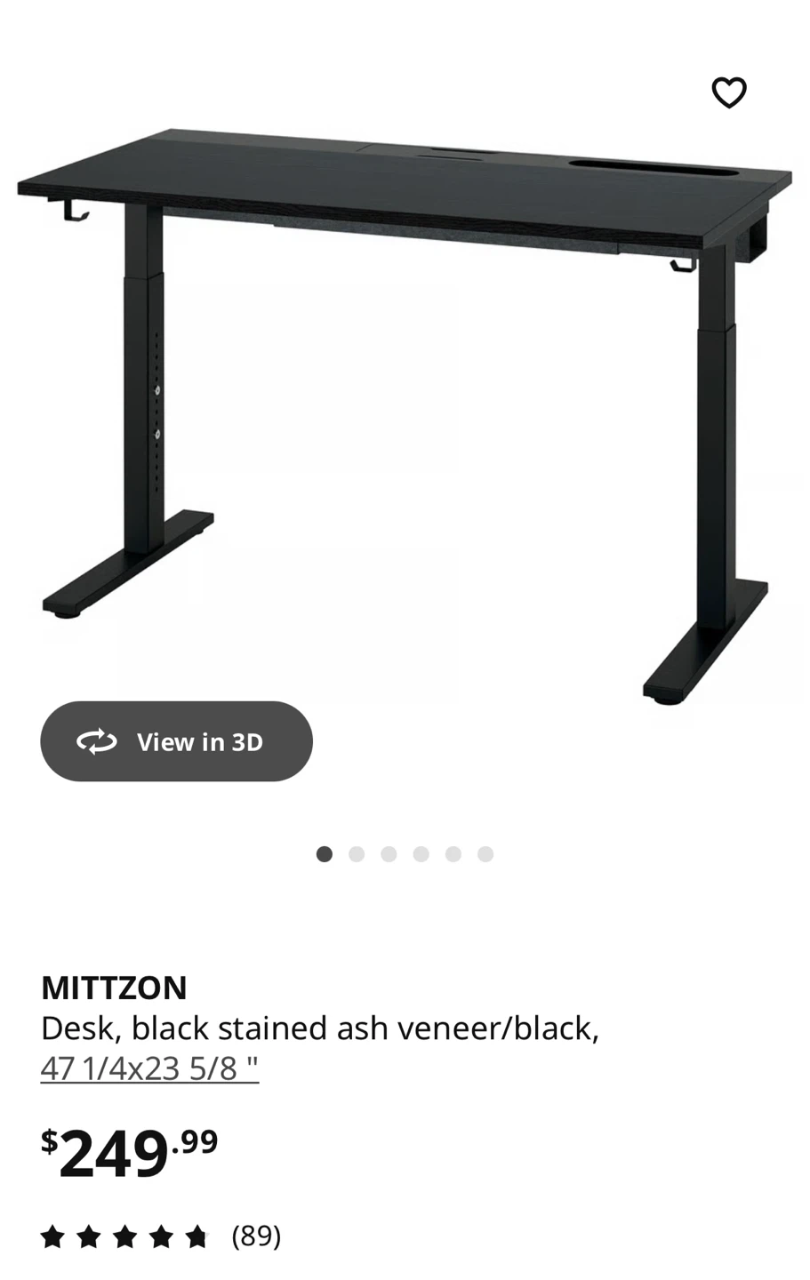 MITTZON Desk, Black Stained Ash Veneer/Black
